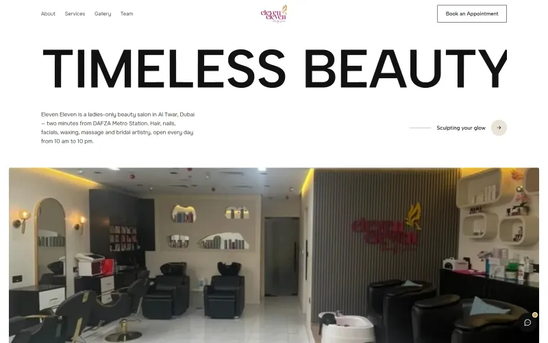 Eleven Eleven Beauty Salon website — brand web design, Dubai