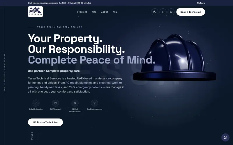 Tessa Technical Services website — booking-first service web design, UAE